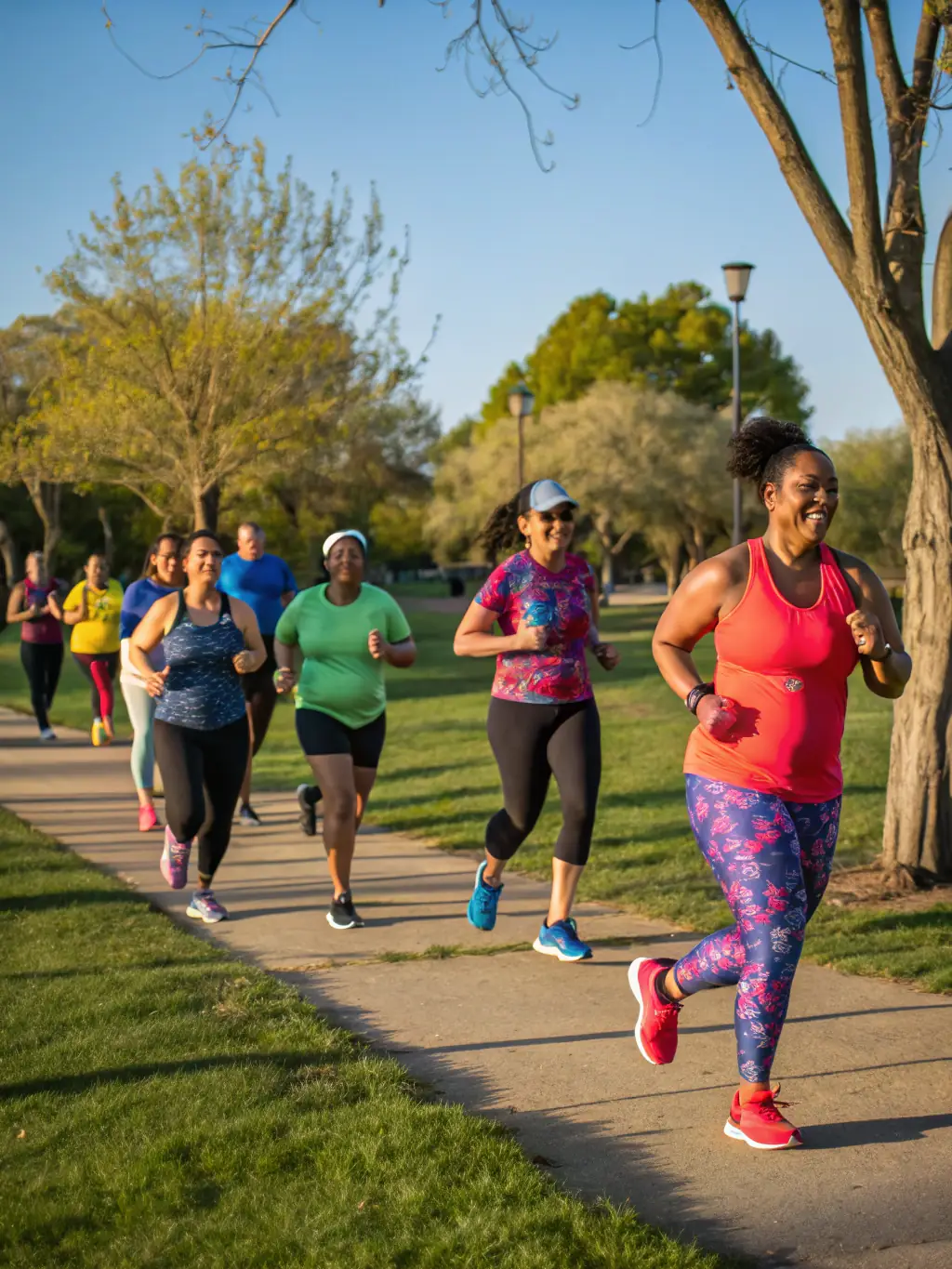 A diverse group of people participating in a fundraising event, such as a charity run or walk, showcasing community involvement and support.